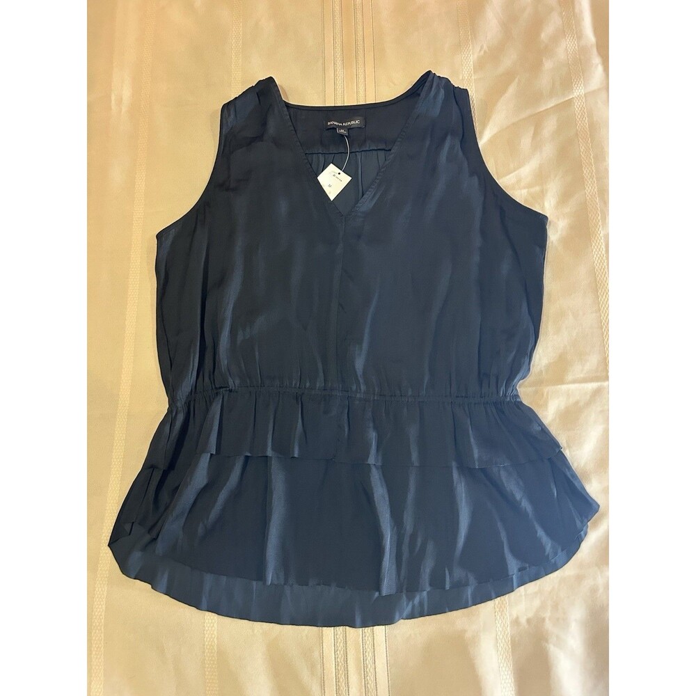 NWT Banana Republic Sleeveless Black Blouse Medium Tiered Peplum Cinched Waist